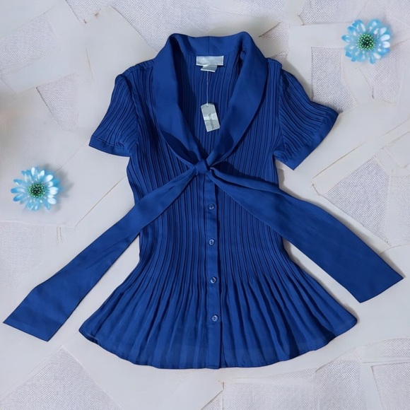Worthington Tops - NWT Worthington Tie Neck Button Up Blouse Petite Medium